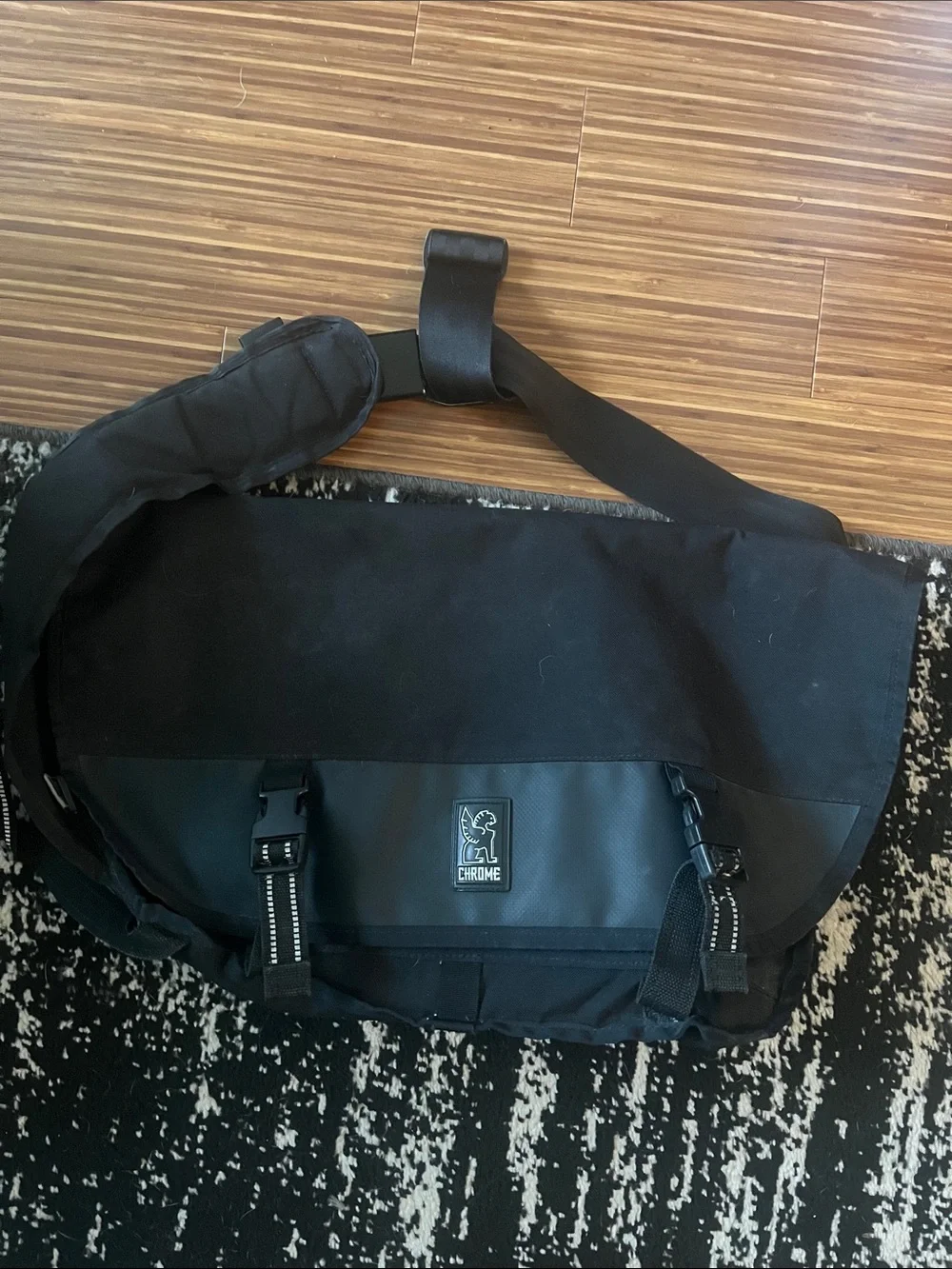 Chrome Black Messenger Bag with Reflective Straps